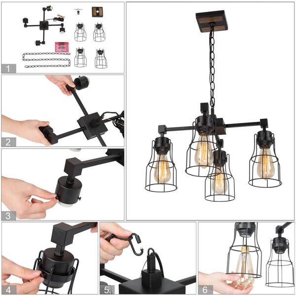 Black Chandelier 4-Light Matte Black Tiered Modern Chandelier Kitchen Island Pendant Light Industrial Chandelier