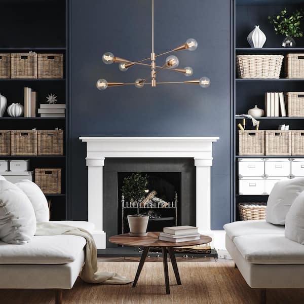 31 in. 8-Light Mid-Century Modern Gold Sputnik Chandelier, Dining Room Kitchen Island Pendant Light with 4-Tiers