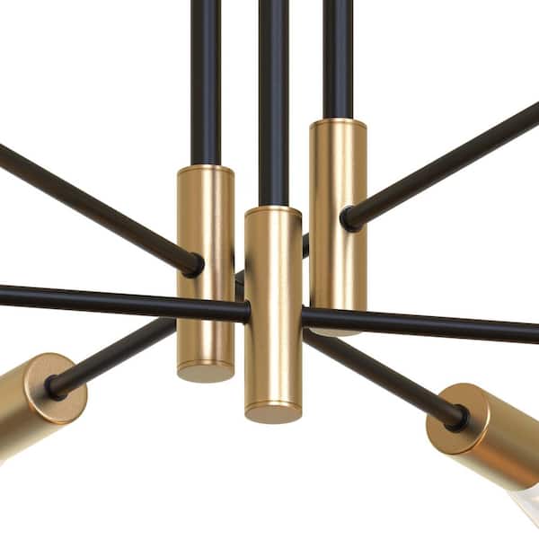 32.7 in. 6-Light Black Unique Modern Sputnik Semi-Flush Mount with Aged Brass Socket Cups