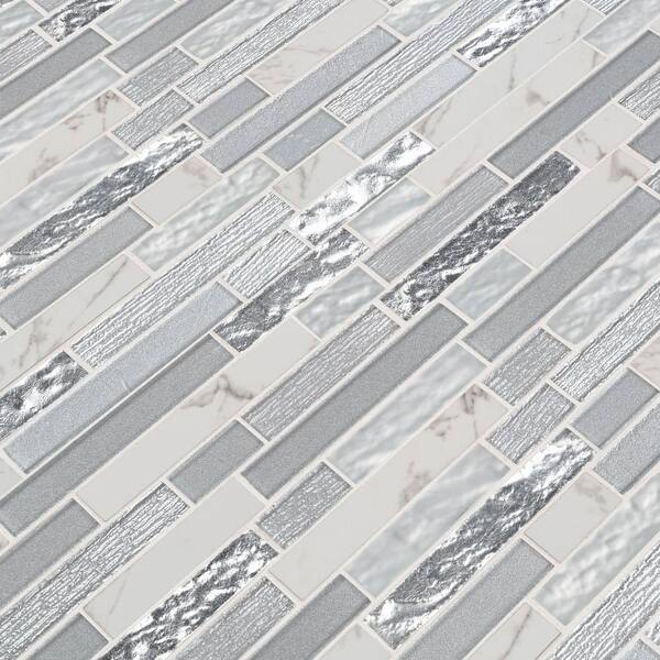 Whistler Ice Interlocking 11.81 in. x 12 in. x 8mm Glass Mesh-Mounted Mosaic Tile (9.7 sq. ft. / case)