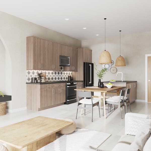 Designer Series Edgeley Assembled 24x90x23.75 in. Pantry Kitchen Cabinet in Driftwood