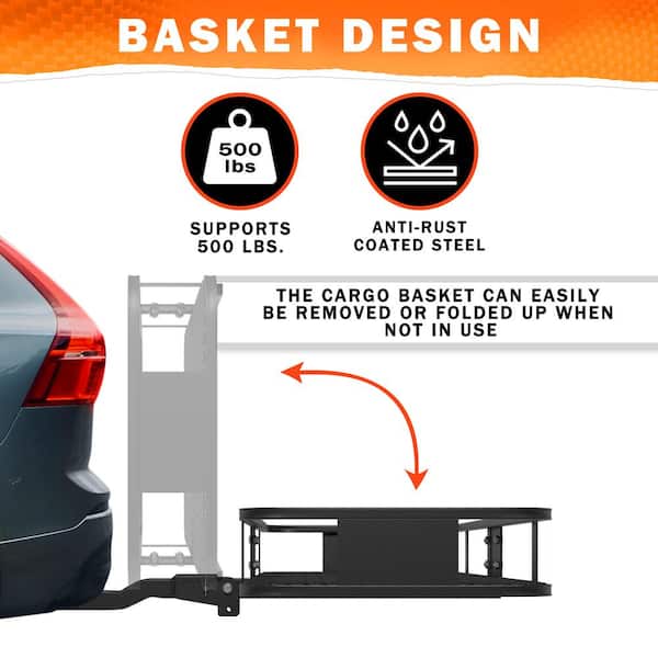 500 lbs. Capacity Hitch Mount Cargo Carrier Basket, 16 cu. ft. Cargo Bag , Thick Straps, Foldable Shank and 2 in. Raise