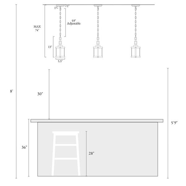 Modern Farmhouse Brown Chandelier 1-Light 6 in. Black Drum Mini Island Pendant Light with Seeded Glass Shades