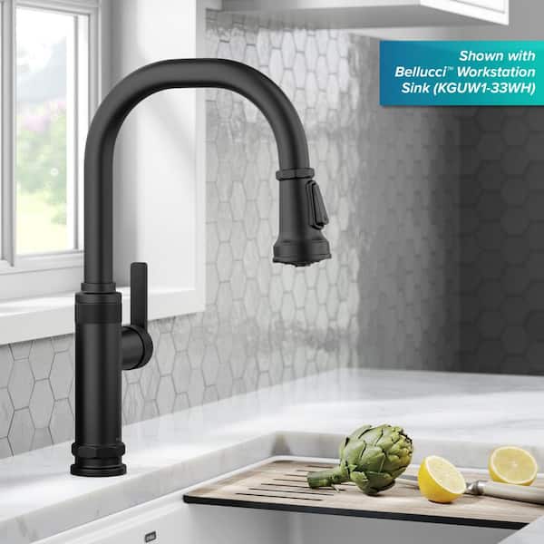 Allyn Industrial Pull-Down Single Handle Kitchen Faucet in Matte Black