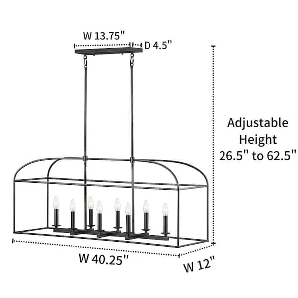40 in. 8-Light Black Caged Kitchen Island Pendant Chandelier