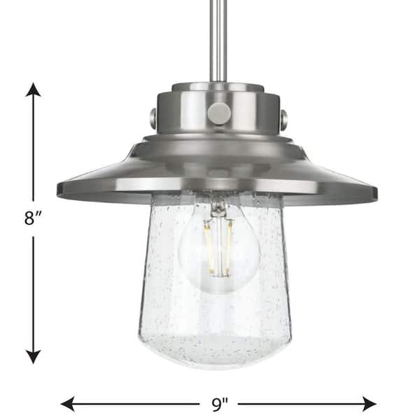 Tremont Collection 1-Light Stainless Steel Clear Seeded Glass Farmhouse Mini-Pendant Hanging Light