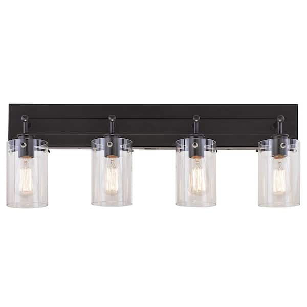 Regan 29.13 in. 4-Light Espresso Bronze Bathroom Vanity Light with Clear Glass Shades