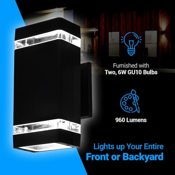 2-Light White Wall Sconce with Up Down Dusk To Dawn 7-Watt Warm Black LED (2-Pack)