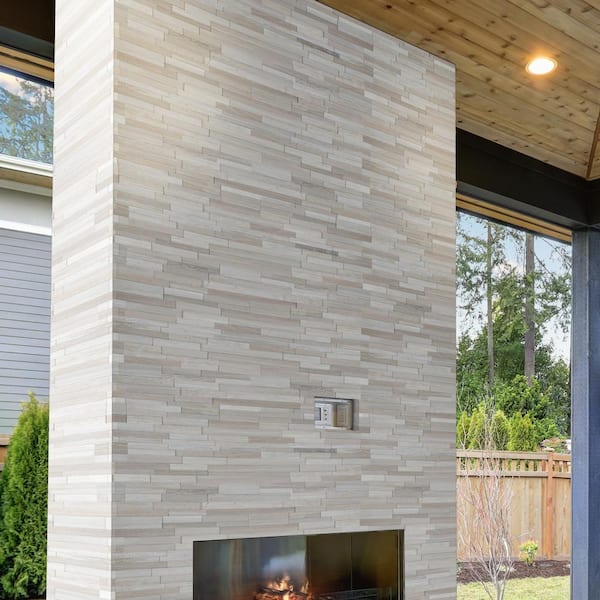 White Oak 3D Ledger Panel 6 in. x 24 in. Honed Marble Wall Tile (6 sq. ft./Case)