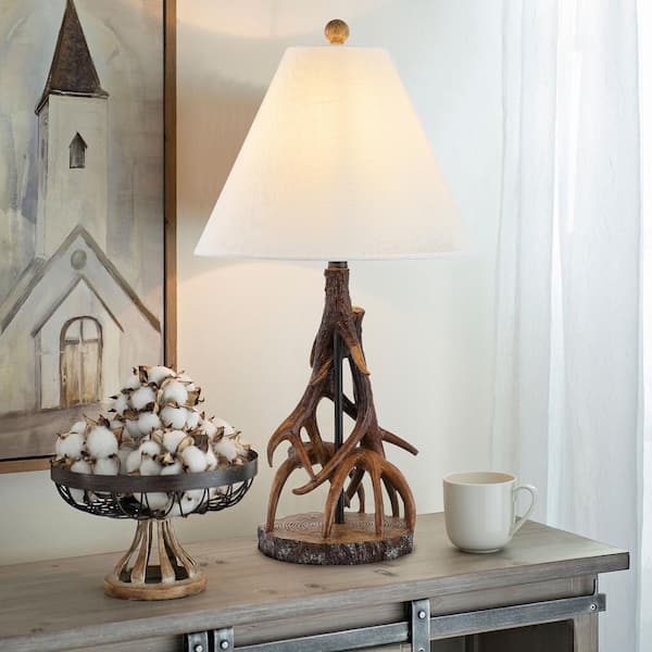 Cabell 26 in. Brown/White Farmhouse Rustic Iron LED Table Lamp