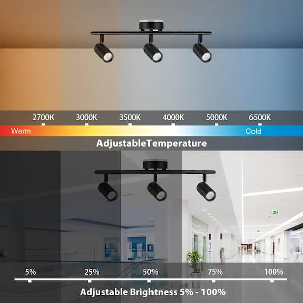 Boedy 2 ft. 3-Light Smart Matte Black Integrated LED Fixed Track Lighting Kit with Night Light Powered by Hubspace