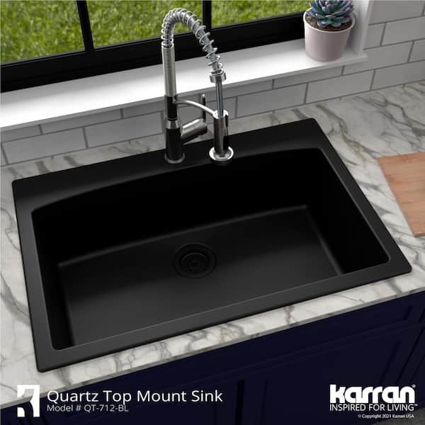 Drop-In Quartz Composite 33 in. 1-Hole Single Bowl Kitchen Sink in Black