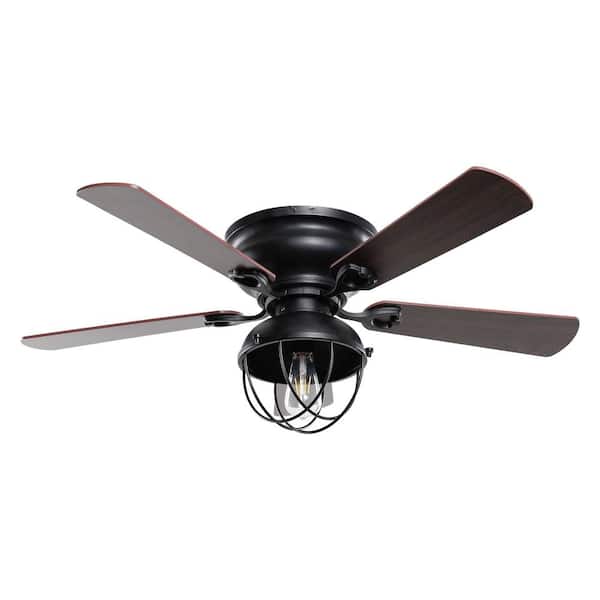 42 in. Industrial Flush Mount Black Ceiling Fan with Light Kit and Remote Control
