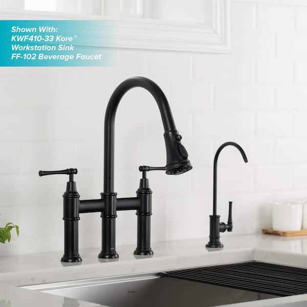 Allyn Double Handle Transitional Bridge Kitchen Faucet with Pull-Down Sprayhead in Matte Black