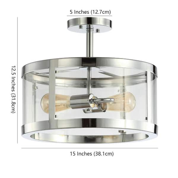 Herndon 15 in. Chrome 2-Light Iron/Glass Modern Drum LED Flush Mount