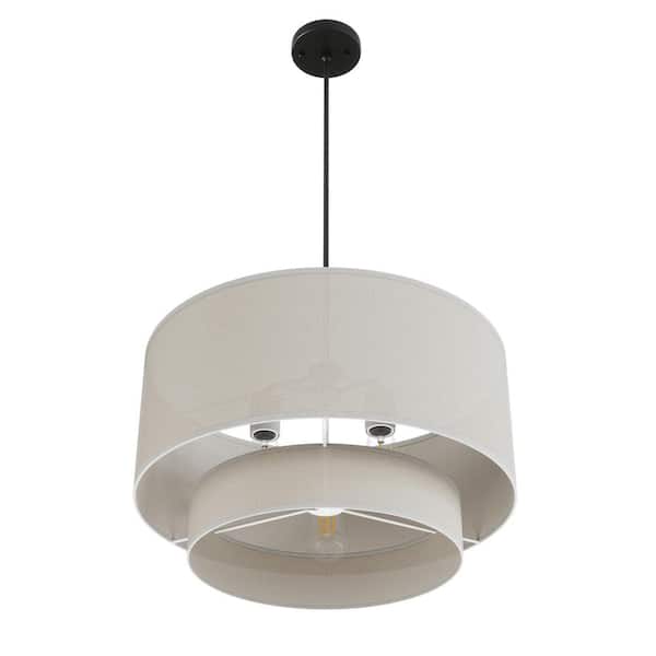 Modern 20 in. 3-Light Drum Chandelier Hanging Lamp Fixture with 2-Tier Linen Fabrics Lampshade