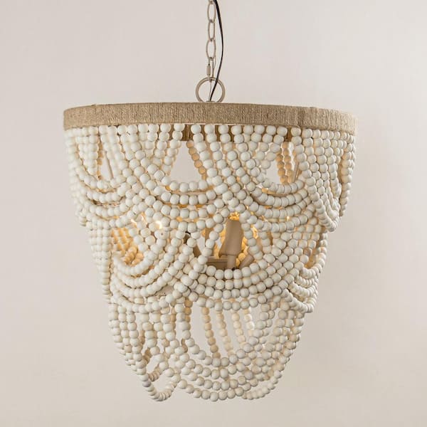 Hatfield 4-Light Bohemia Style Natural Wood Beaded Tiered Chandelier