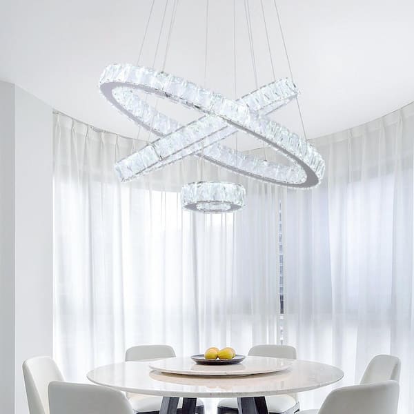 Jefferson 3 - Light Clear/Chrome Unique Geometric Integrated LED Chandelier with Crystal Accents