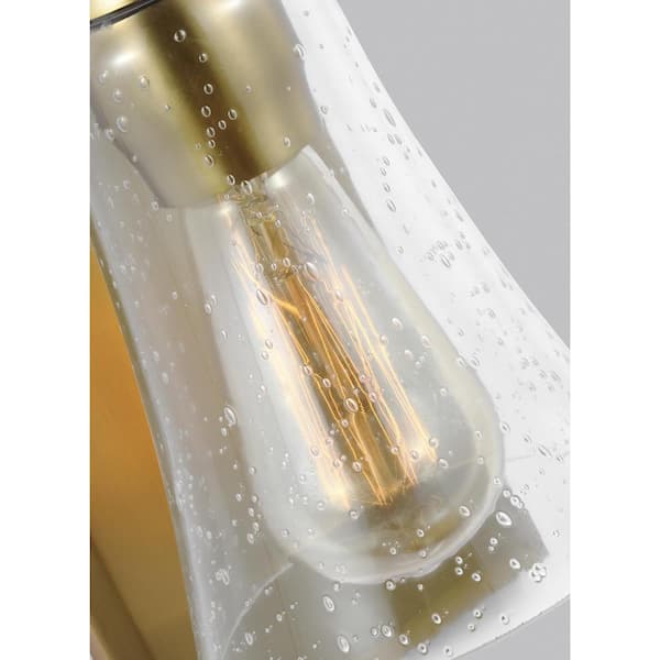 Monterro 5 in. W. 1-Light Burnished Brass Wall Sconce with Clear Seeded Glass Shade