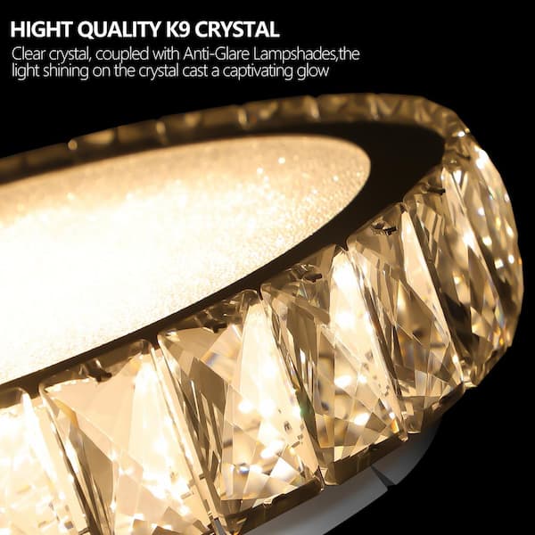 1-Light Dimmable Integrated LED Chrome Crystal Semi-Flush Mount Chandelier for Dining Room