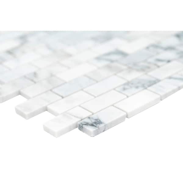 Carrara Classique Brick 11.81 in. x 11.81 in. Honed Marble Wall Tile (0.97 sq. ft./Each)