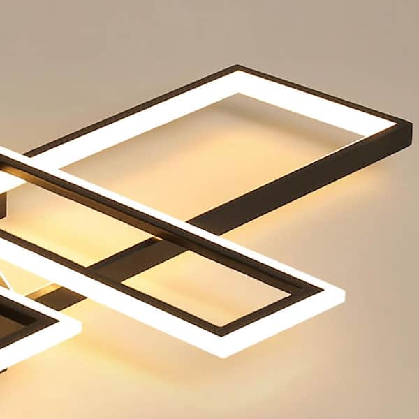 35.4 in. 1-Light Black Modern Geometric Dimmable Selectable LED Semi-Flush Mount Ceiling Light with Remote