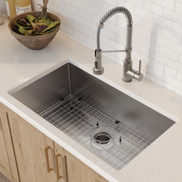 Standart PRO All-in-One Undermount Stainless Steel 32 in. Single Bowl Kitchen Sink with Faucet in Stainless Steel