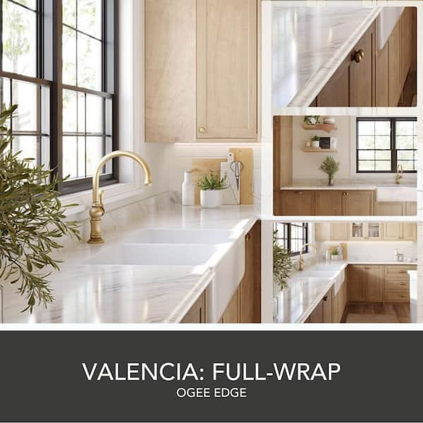 Wilsonart 8 ft. Right Miter Laminate Countertop Kit Included in Calcutta Marble with Full Wrap Ogee Edge and Backsplash