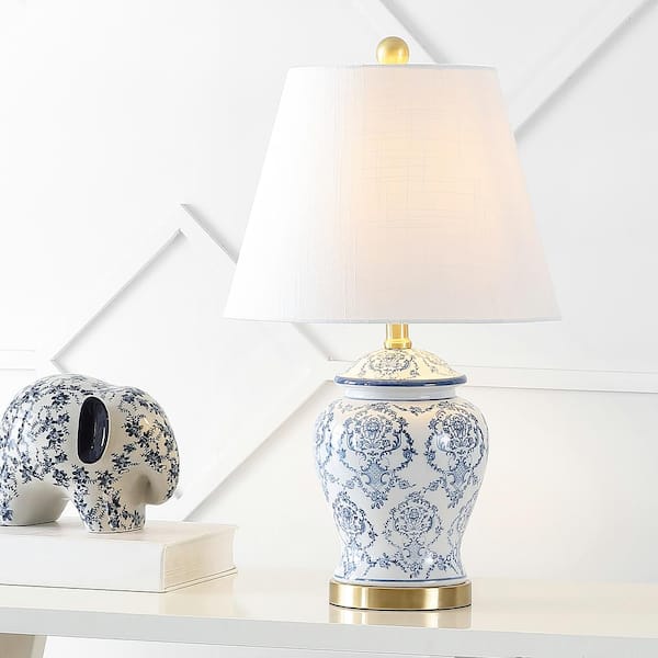 Juliana 22.25 in. Blue/White Traditional Classic Chinoiserie Ceramic LED Table Lamp