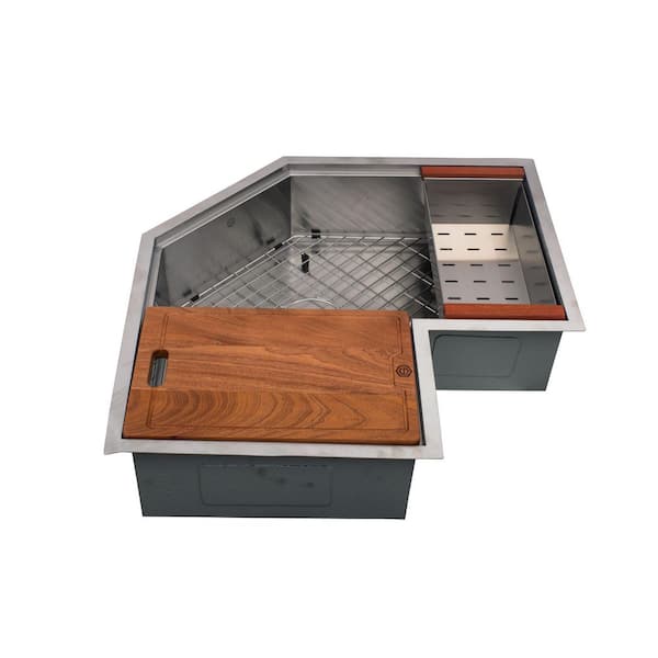 RCORB3030WS-Stainless 16 Gauge 30 in. Butterfly Corner Undermount Workstation Kitchen Sink with Accessories