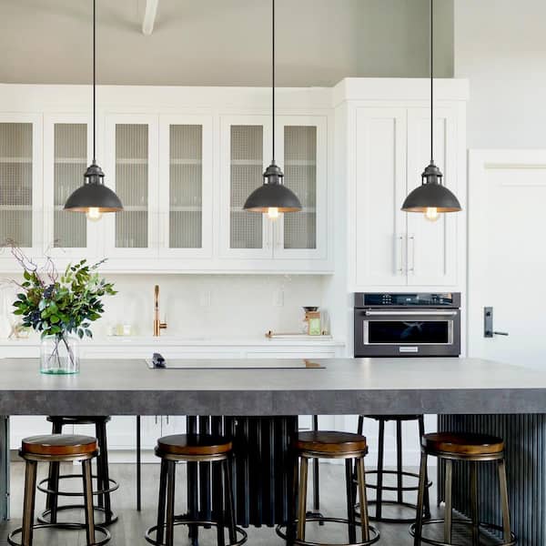 1-Light Industrial Farmhouse Barn Pendant Light Modern Dark Gray Island Bar Pendant Ceiling Light with Metal Dome Shade