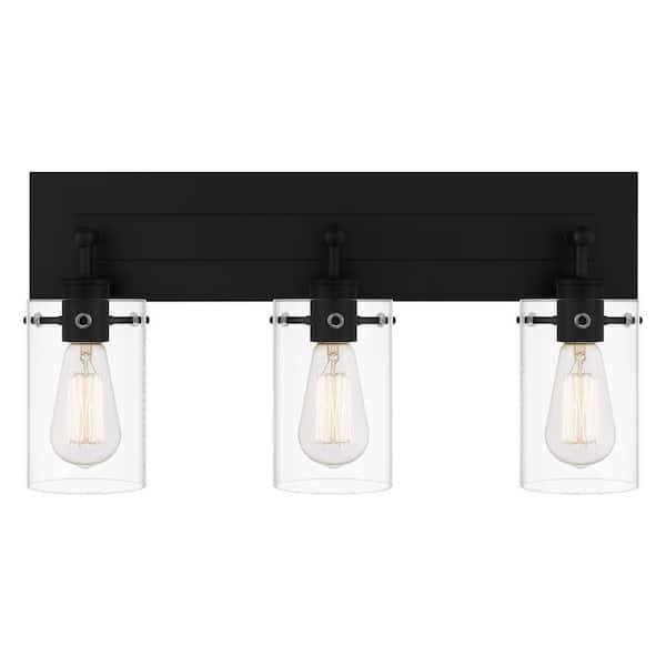 Regan 21 in. 3-Light Matte Black Bathroom Vanity Light with Clear Glass Shades
