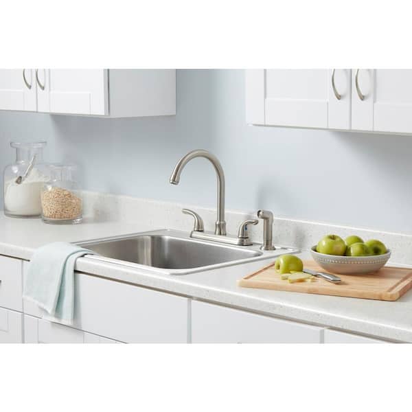 Builders 2-Handle Standard Kitchen Faucet with Sprayer in Stainless Steel