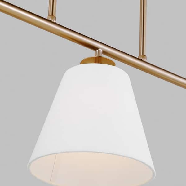 Crestgrove 3-Light Satin Brass Linear Chandelier with White Linen Shades