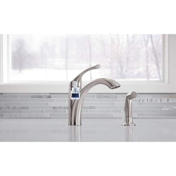 Mistos Single-Handle Standard Kitchen Faucet with Side Sprayer in Stainless Steel
