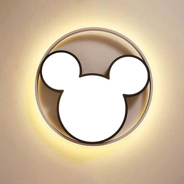 Lumin 20.47 in. 1-Light Black and White Smart LED Flush Mount with Remote Control and Mickey Mouse Shaded