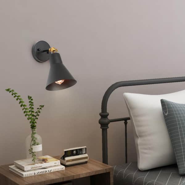 Modern Black and Brass 1-Light Swivel Wall Sconce with Bell Metal Shade Industrial Wall Light