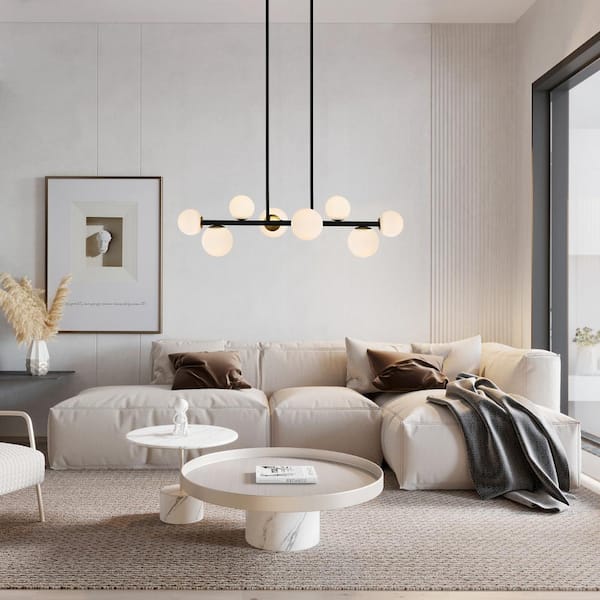 Trieste 8-Light Black Chandelier Island Light with Frosted Glass Shades