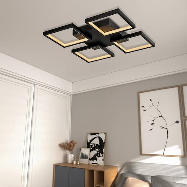 Boston 4-Light 19.18 in. Black Unique/Statement Square/Rectangle LED Semi-Flush Mount