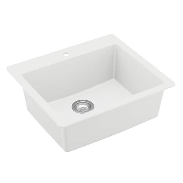White Quartz 25 in. Single Bowl Drop-In Kitchen Sink