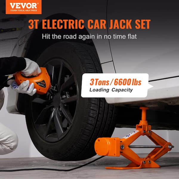 3-Ton 6600 lbs. Electric Scissor Jack Car Floor Jack 12-Volt Lift Up To 16.5 in. H with Remote Control Impact Wrench