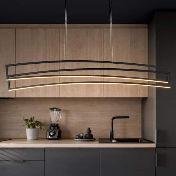 Sirius 46 in. 74-Watt Black ETL Certified Integrated LED Linear Chandelier Height Adjustable Hanging Pendant Light