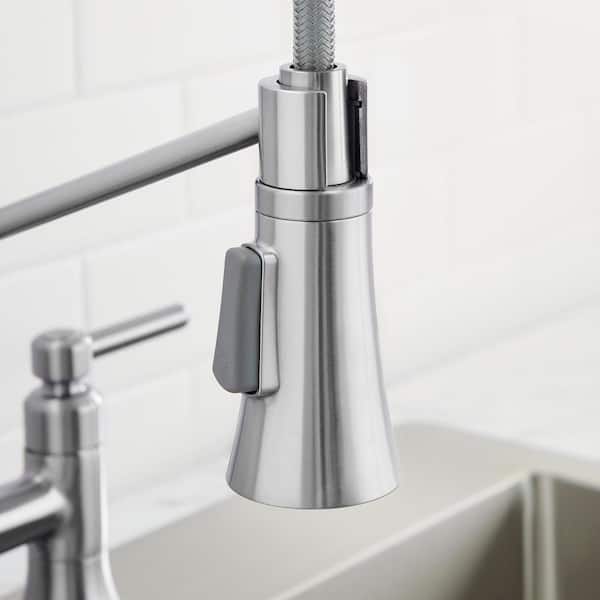Pritchard Two-Handle Spring Neck Pull-Down Sprayer Bridge Kitchen Faucet in Stainless Steel