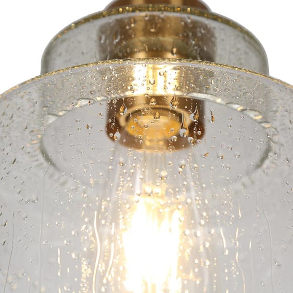 Modern Gold Bedroom Pendant Light, 1-Light Black Dining Room Island Hanging Pendant Light with Raindrops Glass Shade