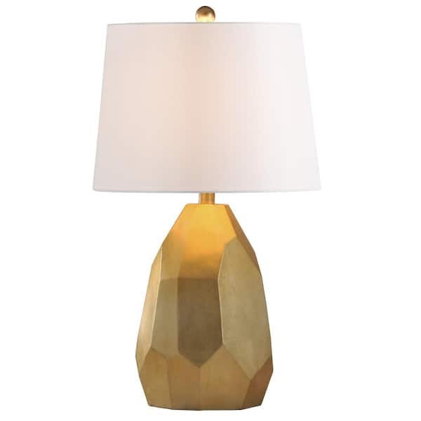 25 in. Gold/Distressed Silver/Faux Cracks Table Lamp with Geneva White Hardback Fabric Shade