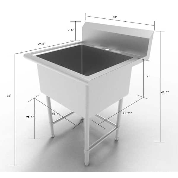 All-in-One 30 in. Stainless Steel Wall Mount Commercial Utility Kitchen Sink with Faucet
