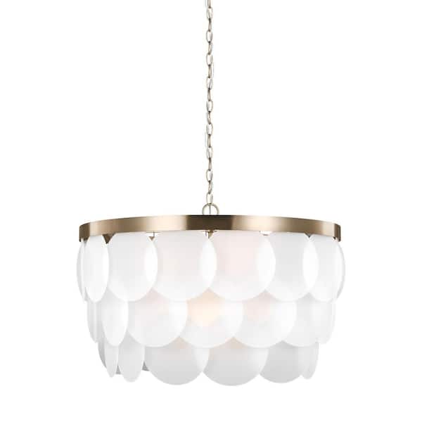 Mellita 8-Light Satin Brass Pendant with Satin Etched Glass Shade