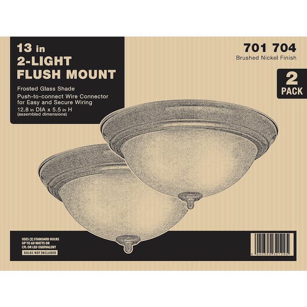 13 in. 2-Light Brushed Nickel Flush Mount (2-Pack)