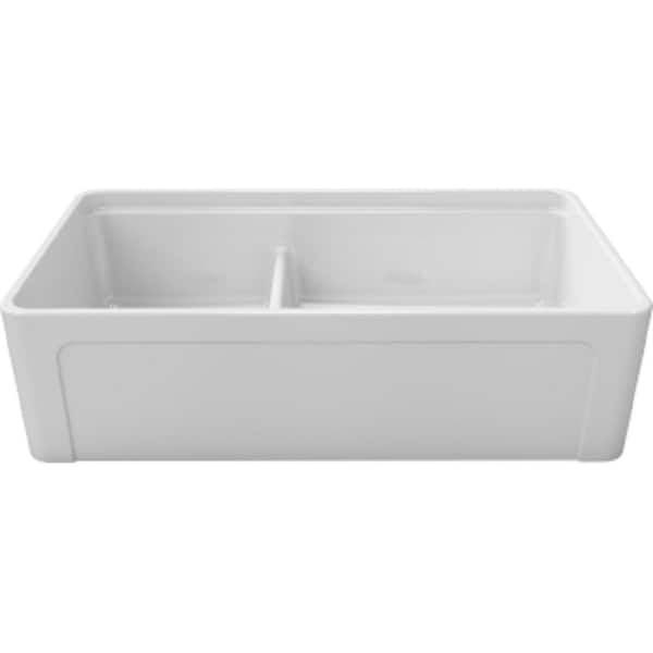 Reversible White Fireclay 36 in. Double Bowl Farmhouse Apron-Front Kitchen Sink