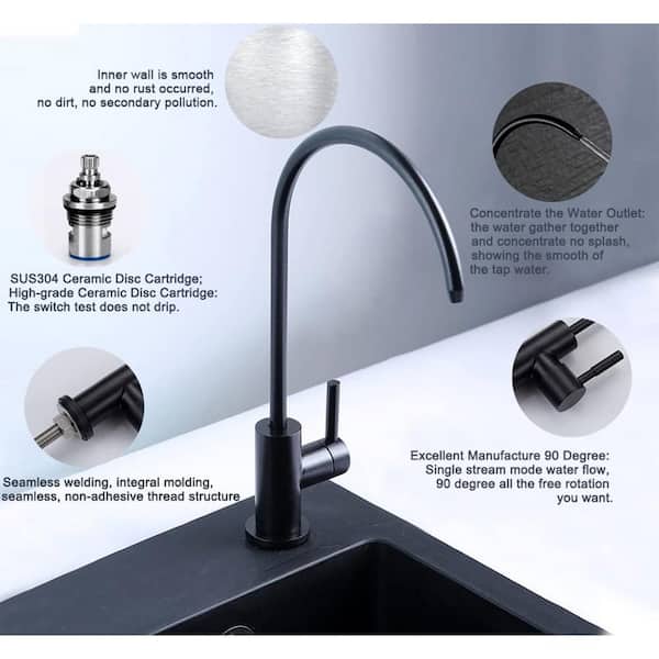 Lead-free Single-Handle Beverage Faucet in Stainless Steel Matte Black Fit for Reverse Osmosis System